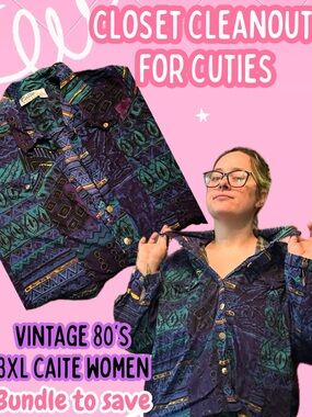 Caite Women Vintage Button-Down Shirt in Teal & Purple